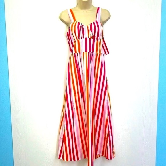 H&M - NWT Bright Colorful Stripe Spaghetti Strap MIDI Dress Size Small - Picture 4 of 12